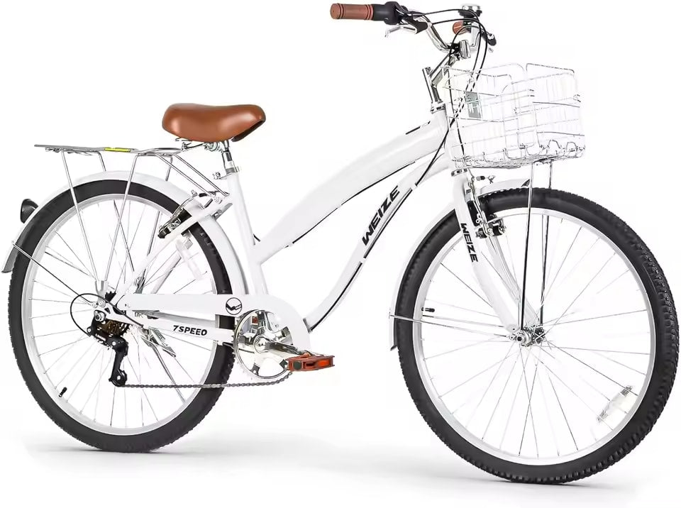 26 inch Commuter Bicycle for Adult Men and Women, 7-Speed/High-Carbon Steel/Front & Rear Fenders, Comfortable City Bikes